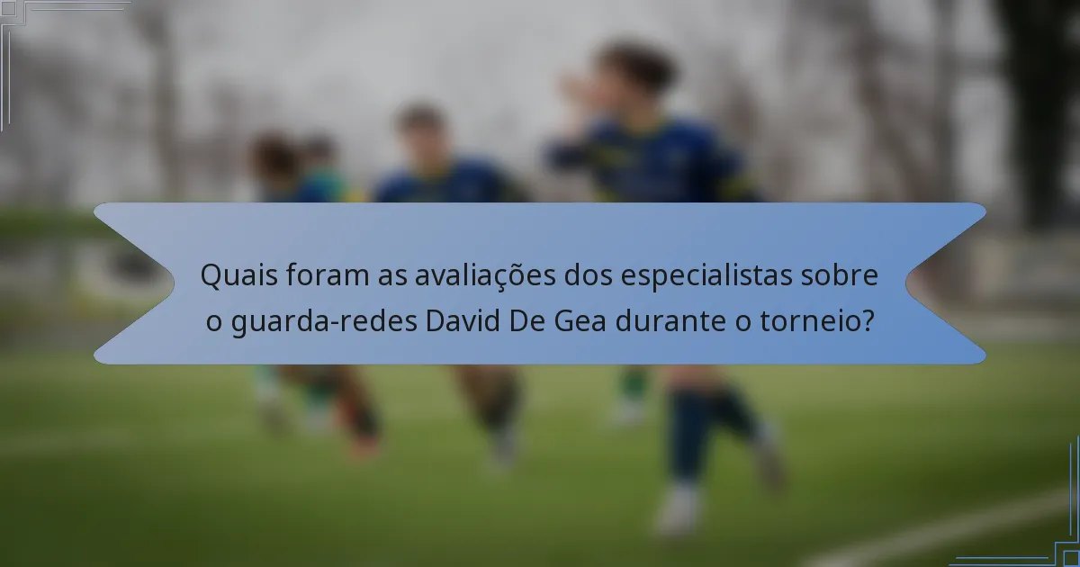 Quais foram as avaliações dos especialistas sobre o guarda-redes David De Gea durante o torneio?
